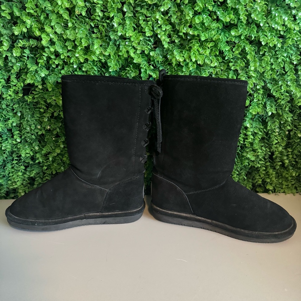Bearpaw Black Boots with Lace Up Back Size 10 - Picture 4 of 12